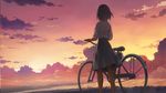  bicycle brown_hair claire_cruz cloud from_behind ground_vehicle hikuushi_series morisawa_haruyuki short_hair skirt sky solo to_aru_hikuushi_e_no_koiuta twilight walking_bike 