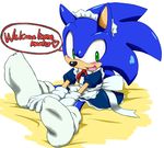  &lt;3 anthro blue_hair blush crossdressing fur girly gloves green_eyes hair looking_at_viewer maid_uniform male sega shoppaaaa socks sonic_(series) sonic_the_hedgehog speech_bubble text 