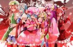  apron bad_id bad_pixiv_id bat_wings beret blonde_hair blue_eyes blue_hair bow braid crescent crescent_hair_ornament demon_wings flandre_scarlet hair_ornament hat hat_bow hazuki_shino head_wings highres hong_meiling izayoi_sakuya knife koakuma maid_apron maid_headdress multiple_girls patchouli_knowledge purple_eyes purple_hair red_eyes red_hair remilia_scarlet silver_hair thighhighs touhou twin_braids wings 