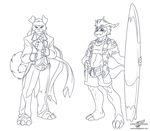  anthro canine clothed clothing digimon dog gaomon gomamon invalid_tag looking_at_viewer male mammal monochrome plain_background smile suit surfboard trunks wolfblade 