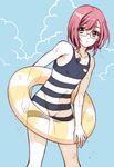  androgynous ayamiya_fumi bad_id bad_pixiv_id banned_artist blue_background expressionless eyelashes glasses gowther looking_at_viewer male_focus nanatsu_no_taizai pink_hair solo standing swimsuit tattoo 