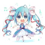  aqua_eyes aqua_hair bad_id bad_pixiv_id beamed_eighth_notes beamed_sixteenth_notes chibi dress eighth_note hair_ribbon hatsune_miku long_hair lowres musical_note open_mouth outstretched_arms quarter_note ribbon solo spread_arms sxupxdxxy treble_clef twintails very_long_hair vocaloid 