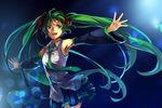  armpits bad_id bad_pixiv_id detached_sleeves feng_you floating_hair green_eyes green_hair hatsune_miku long_hair necktie open_mouth outstretched_arms skirt solo spread_arms twintails very_long_hair vocaloid 