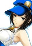  black_eyes black_hair breasts cabbie_hat choker face hat lock looking_at_viewer marie_(persona_4) medium_breasts nannacy7 parted_lips persona persona_4 persona_4_the_golden short_hair sleeveless solo upper_body white_background 