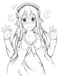  1boy 1girl ? bad_id bad_pixiv_id blush breast_grab breasts grabbing greyscale headphones hetero long_hair monochrome nitroplus open_mouth peach_(momozen) pov pov_hands sketch solo_focus super_sonico wavy_mouth 