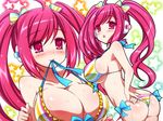  :o adjusting_clothes adjusting_swimsuit ahoge ass bikini blush bow breasts cleavage frilled_bikini frills hair_bow headphones large_breasts long_hair looking_back mouth_hold multiple_views nikuchimaki pink_eyes pink_hair rasis shiny shiny_skin skindentation smile sound_voltex star strap_gap striped striped_bikini sweat swimsuit twintails 