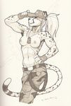  breasts cheetah dog_tags feline female hat mammal monochrome sketch solo topless wolfy-nail 