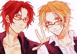  2boys bespectacled blonde_hair brothers glasses multiple_boys one_piece portgas_d_ace sabo_(one_piece) scar siblings 