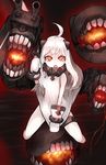  dress ganesagi kantai_collection long_hair mittens northern_ocean_hime open_mouth pale_skin red_eyes shinkaisei-kan solo white_dress white_hair 