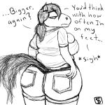  big_breasts big_butt breasts butt clothed clothing dialogue english_text equine female horse huge_butt mammal savagelyrandom shorts simple_background slightly_chubby solo suzanne_winters text tight_clothing waiter wide_hips 