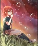  green_eyes inazuma_eleven inazuma_eleven_(series) inazuma_japan kiyama_hiroto male_focus outside_border pillarboxed red_hair sakurapain6918 sitting soap_bubbles soccer_uniform solo sportswear 