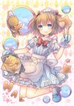  :d blue_eyes blush bow bread brown_hair food hair_bow hair_ribbon hal_(copyright) looking_at_viewer mittens open_mouth pjrmhm_coa ribbon smile solo stuffed_animal stuffed_cat stuffed_toy two_side_up yuuki-tan 