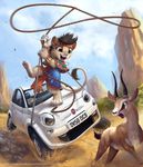  anthro car clothing feline feral fiat gazelle hunter lasso lion mammal open_mouth outside silverfox5213 tribal 