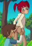  alfred_hedgehog blue_eyes blush brown_hair camille clothed clothing female green_eyes hair half-dressed male pigtails pussy red_hair straight the_mysteries_of_alfred_hedgehog unknown_artist 