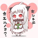  ahoge aircraft airplane chibi dress full_body holding horns idaten93 kantai_collection long_hair looking_at_viewer mittens northern_ocean_hime red_eyes shinkaisei-kan solo standing translated white_dress white_hair white_skin 