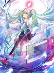  detached_sleeves electric_angel_(vocaloid) feathers green_eyes green_hair hatsune_miku heart hii-sama holographic_interface long_hair necktie sitting solo thighhighs twintails very_long_hair vocaloid wings 