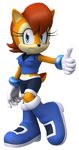  3d blue_eyes brown_hair clothing female gloves hair looking_at_viewer mammal official_art rodent sally_acorn sega shorts solo sonic_(series) squirrel thumbs_up vest 
