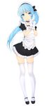  apron blue_eyes blue_hair choker full_body gloves highres long_hair looking_at_viewer maid maid_headdress mary_janes original shoes short_sleeves side_ponytail simple_background smile solo thighhighs white_background white_gloves white_legwear zettai_ryouiki zizi_(zz22) 