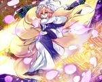  blonde_hair dress fox_shadow_puppet fox_tail hat highres magic multiple_tails nabezuru pose short_hair solo tail touhou wide_sleeves yakumo_ran yellow_eyes 