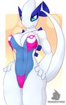  blue_eyes breasts drakeraynier female lugia nintendo pok&eacute;mon solo swimsuit video_games 