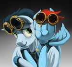  2014 badge blue_hair clothing dimfann duo equine eyes_closed eyewear female friendship_is_magic goggles green_eyes hair male mammal multi-colored_hair my_little_pony necktie pegasus pin rainbow_dash_(mlp) rainbow_hair soarin_(mlp) two_tone_hair uniform wings wonderbolts_(mlp) 