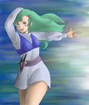  elchi_cargo female green_hair knife pac pointing sentou_mecha_xabungle solo weapon 