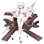  bad_id bad_pixiv_id breasts cleavage dress highres kantai_collection large_breasts legs long_hair looking_at_viewer midway_hime nekovi pale_skin red_eyes shinkaisei-kan solo white_dress white_hair 