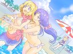  alice_margatroid alternate_hairstyle bikini blonde_hair bow breast_grab cloud day dutch_angle full_frontal grabbing gundam gundam_unicorn hair_bow low_twintails multiple_girls no_hat no_headwear patchouli_knowledge pink_bikini pool purple_hair rumia school_swimsuit shirane_koitsu short_hair sleeping smirk swimsuit touhou twintails yukkuri_shiteitte_ne yuri 