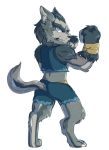  2017 aged_down angry armor astronx booty_shorts brawlhalla butt butt_shot canine claws clothing digitigrade fangs fist gauntlets gloves growling inviting jacket looking_at_viewer male mammal octavius_mordex shorts simple_background solo toe_claws were werewolf white_background 