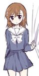  alternate_costume bad_id bad_twitter_id blush bow brown_eyes brown_hair curtain_grab curtains flower hair_flower hair_ornament hairpin misaka_mikoto nae_(rno) school_uniform serafuku skirt solo to_aru_kagaku_no_railgun to_aru_majutsu_no_index 