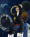  clock commentary doctor_who eyebrows gears highres male_focus solo sonic_screwdriver tardis the_doctor twelfth_doctor 
