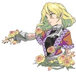  arm_warmers blonde_hair flower highres looking_away mizuhashi_parsee outstretched_arm outstretched_hand parted_lips plant pointy_ears rose scarf shirane_koitsu short_sleeves solo touhou vines white_background yellow_flower yellow_rose 