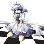  blue_eyes braid highres izayoi_sakuya maid maid_headdress rokutelie short_hair silver_hair solo touhou twin_braids 