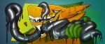 absurd_res anthro blue_eyes dialogue ears_back gemini_the_sergal hi_res holding_tentacle jayythechangeling looking_at_viewer male multi_eye multi_mouth multi_tongue multicolored_body pivoted_ears question_mark sharp_teeth smile smiling_at_viewer solo teeth teeth_showing tentacle_tongue tentacles text tongue tongue_out