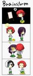  4koma ? amputee black_jack_(character) black_jack_(character)_(cosplay) black_jack_(series) chibi comic cosplay double_amputee highres ikezawa_hanako katawa_shoujo light_bulb multiple_girls paintbrush scar tezuka_rin yamada_(adbffa) 