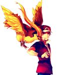  alternate_costume bad_id bad_pixiv_id baseball_cap bird brown_hair dada_(dolce) gen_1_pokemon hat pidgeot poke_ball pokemon pokemon_(creature) pokemon_(game) pokemon_frlg popped_collar red_(pokemon) red_(pokemon_frlg) simple_background wristband 