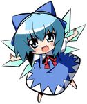  bad_id bad_pixiv_id blue_eyes blue_hair chibi cirno hair_ribbon lowres open_mouth outstretched_arms ribbon short_hair shun_ss smile solo touhou wings 