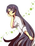  akasata bad_id bad_pixiv_id black_hair flower glasses hair_ornament hairclip labcoat long_hair makomo_(pokemon) pokemon pokemon_(game) pokemon_bw sleeves_rolled_up solo very_long_hair 