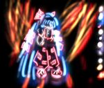  bow fire fujiwara_no_mokou glowing groove_summoners hair_bow long_hair looking_down no_eyes pants ribbon shoes solo sparkle suspenders touhou very_long_hair white_hair 