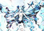  bad_id bad_pixiv_id blue_eyes bug butterfly charmal flower garters hair_flower hair_ornament hatsune_miku insect long_hair midriff multicolored_hair navel solo traditional_media twintails very_long_hair vocaloid watercolor_pencil_(medium) 