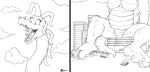 2026 2_panel_comic aircraft anthro belly bodily_fluids breasts building building_destruction claws cloud comic destruction dragon dragon_tales european_mythology eyelashes fangs featureless_breasts featureless_crotch female helicopter hi_res long_neck macro macro_anthro macro_female marcushunter monochrome mythological_creature mythological_scalie mythology nude open_mouth overweight overweight_anthro overweight_female paws pbs saliva saliva_string scalie signature sitting sitting_on_building slightly_chubby slightly_chubby_anthro slightly_chubby_female smile solo tail tank_(vehicle) teeth tongue vehicle western_dragon wheezie_(dragon_tales) wide_eyed