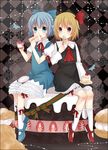  bad_id bad_pixiv_id blonde_hair blue_eyes blue_hair bow bug butterfly cake cirno eating food hair_bow insect mary_janes mia0309 multiple_girls red_eyes rumia shoes socks spoon touhou 