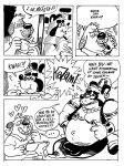 anthro beagle billy_fore billy_fore_(character) canid canine canis clothing comic domestic_dog duo ear_piercing ear_ring fez geniefied hat headgear headwear hi_res hunting_dog magic_lamp male mammal meek_(character) nipple_piercing nipples piercing raccoon_dog ring_piercing scent_hound tanuki transformation