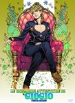  bad_id bad_pixiv_id bishounen blonde_hair blue_eyes braid cleavage_cutout copyright_name crossed_legs dated giorno_giovanna heart icym jojo_no_kimyou_na_bouken male_focus pectorals signature single_braid sitting solo vento_aureo 