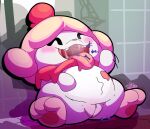 3_toes ambiguous_gender ambiguous_prey blush bodily_fluids cel_shading city destroyed_building destruction feet female female_pred feral generation_6_pokemon genital_fluids genitals group hi_res imminent_vore macro mass_vore motion_lines multiple_prey nintendo open_mouth oral_vore pawpads paws pink_pawpads pokemon pokemon_(species) rumbling_stomach saliva shaded sitting slurpuff smile spread_legs spreading tattersthebat toes tongue tongue_out uvula vaginal_fluids vore vulva