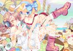  animal_ears bad_id bad_pixiv_id bandaid bandaid_on_arm bandaid_on_forehead bandaid_on_nose blonde_hair blue_eyes blue_nails bracelet breasts bunny_ears bunny_tail cake cleavage coffee drinking drinking_straw dripping fingernails fishnet_pantyhose fishnets food glasses hair_ornament hairclip headphones intravenous_drip jewelry long_fingernails macaron medium_breasts multicolored multicolored_nails multiple_girls nail_polish original pantyhose parasol ponytail product_placement red_nails serenade_(sinohi) shorts small_breasts starbucks tail umbrella yellow_eyes 