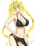  bikini black_bikini black_sarong blonde_hair blue_eyes breasts cleavage huge_breasts kawanuma_uotsuri long_hair o-ring o-ring_bikini o-ring_bottom o-ring_top sarong sekirei simple_background solo swimsuit tsukiumi twintails underboob white_background 