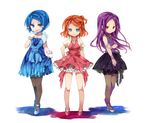  bad_id bad_pixiv_id blue_eyes blue_hair dress fishnet_pantyhose fishnets formal hair_ornament hairclip hasuike_an inazuma_eleven inazuma_eleven_(series) kotoko_(oxxxo) kurakake_clara legs long_hair multiple_girls orange_hair pantyhose purple_hair red_eyes short_hair touchi_ai 