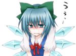  blue_eyes blue_hair blush cirno crying crying_with_eyes_open face hair_ribbon monrooru ribbon short_hair solo streaming_tears tears touhou wings 