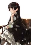  bag bangs black_hair blunt_bangs blush brown_eyes dress flower frills gokou_ruri gothic gothic_lolita hairband handbag highres lolita_fashion long_hair mole open_mouth ore_no_imouto_ga_konna_ni_kawaii_wake_ga_nai pantyhose ribbon solo watai 